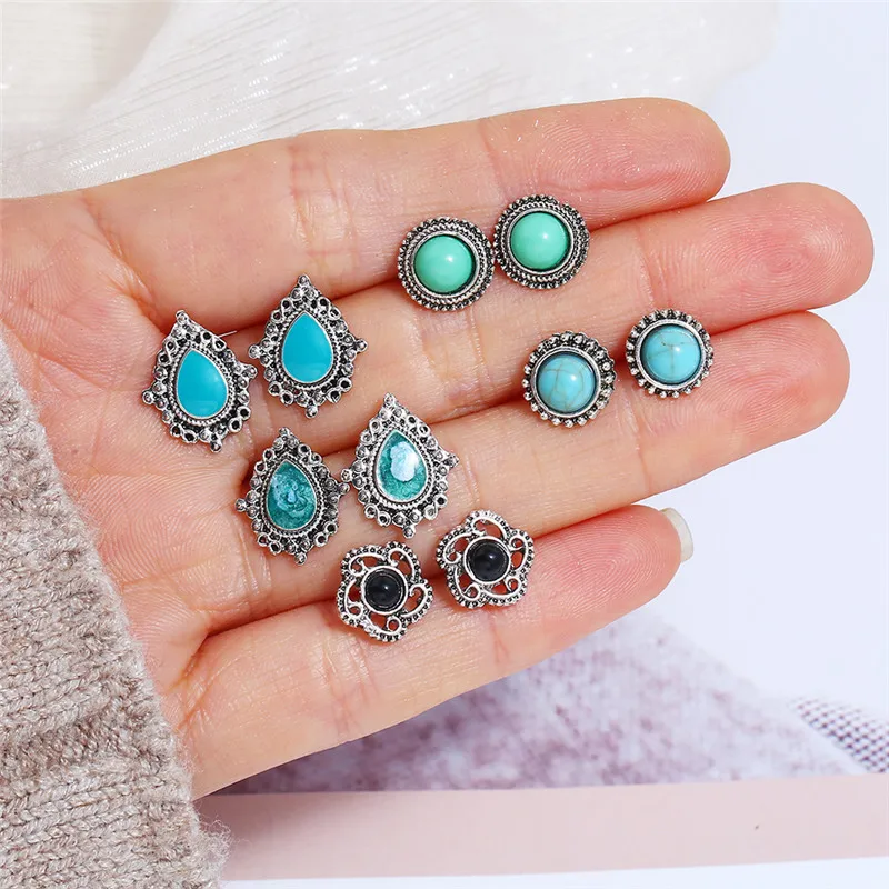Baloki 5pairs/set Vintage Bohemia Style Stud Earrings Water Drop stone Antique Silver Earring Set Brincos Femme Ear Jewelry Gift
Baloki 5pairs/set Vintage Bohemia Style Stud Earrings Water Drop stone Antique Silver Earring Set Brincos Femme Ear Jewelry Gift
