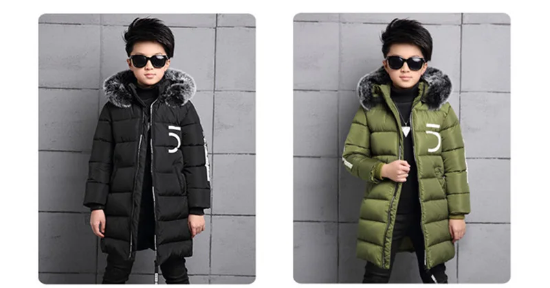 2017 winter down jacket for boy fur big kids coat thick cotton hooded warm casual jacket Outerwear padded children clothing (4)