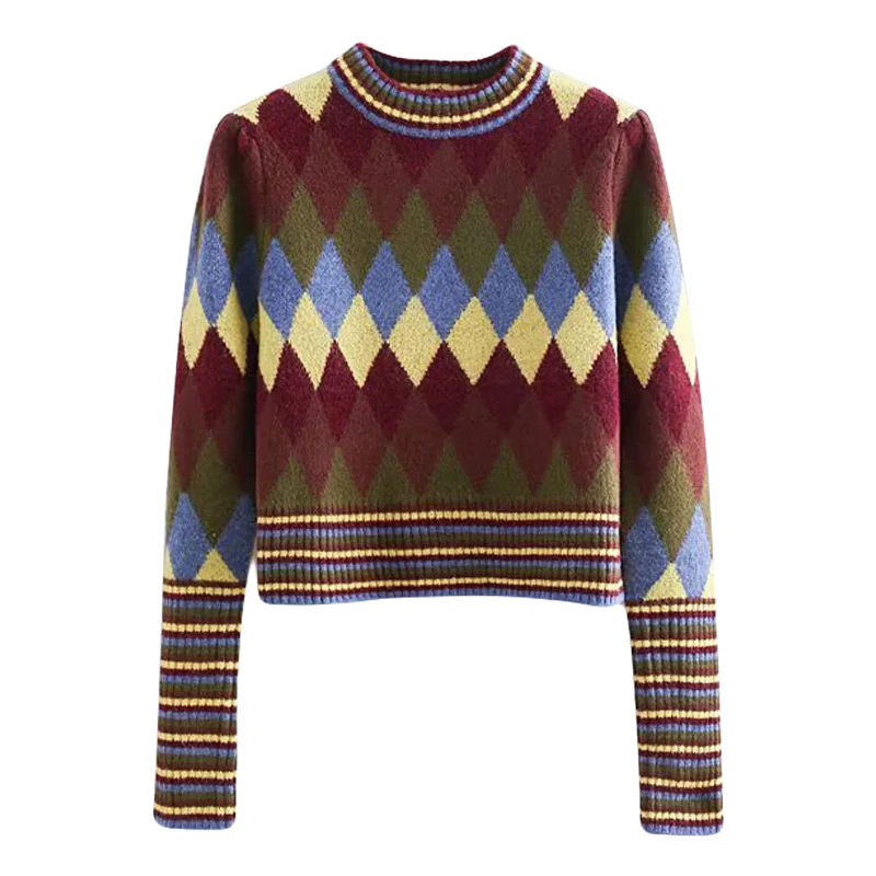 Autumn new plaid striped round neck pattern pullover sweater sweater female fashion short loose women's new temperament 2018
Autumn new plaid striped round neck pattern pullover sweater sweater female fashion short loose women's new temperament 2018