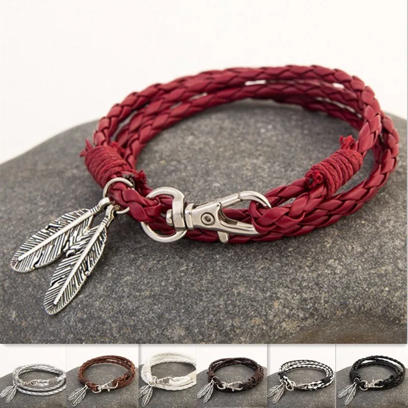 New 7 Colors Leather Wrap Braided Wristband Retor Leaves Cuff Punk Men Women Couple Friendship Bracelet Bangle Christmas Gifts
New 7 Colors Leather Wrap Braided Wristband Retor Leaves Cuff Punk Men Women Couple Friendship Bracelet Bangle Christmas Gifts