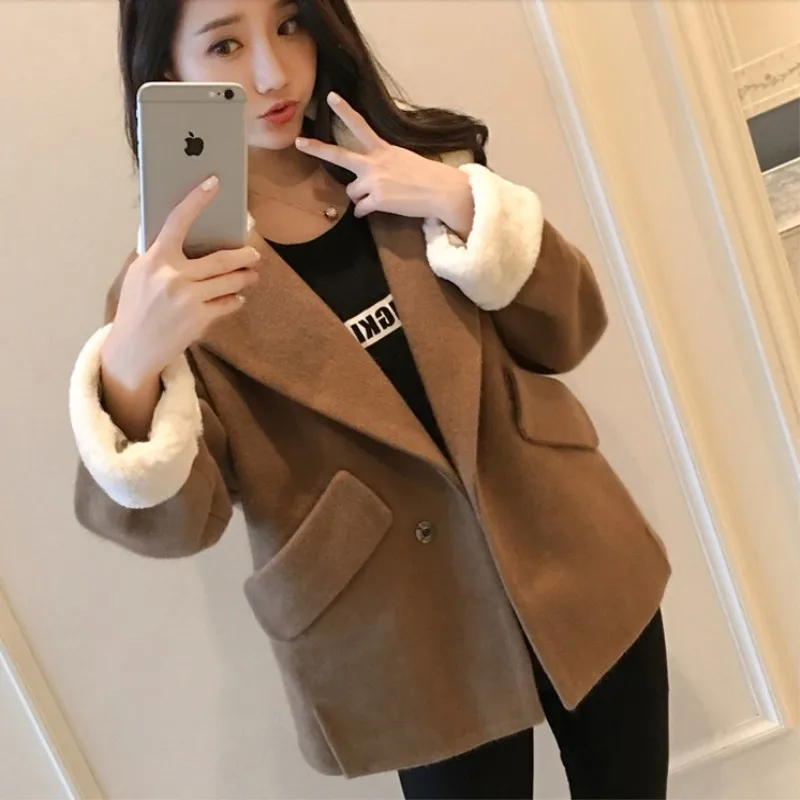Шерстяное пальто женское Короткое шерстяное 2017 новое корейское модное