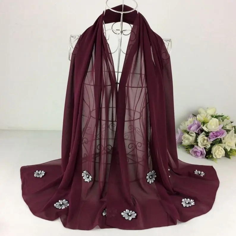 20pcs Solid Plain Chiffon With Nice Embroidery Pearls Floral Elegant Women Head Scarf Muslim Hijab Scarves And Shawls
20pcs Solid Plain Chiffon With Nice Embroidery Pearls Floral Elegant Women Head Scarf Muslim Hijab Scarves And Shawls