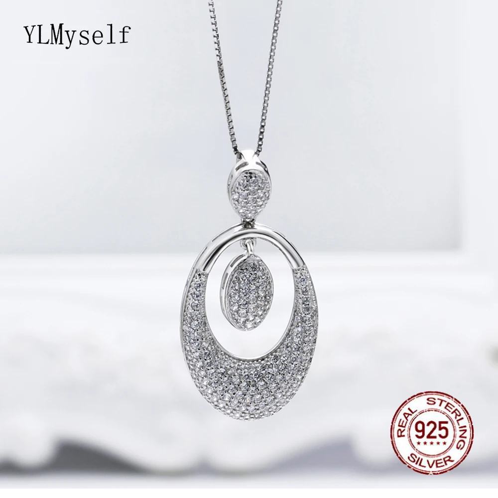 Solid 925 Sterling Silver Luxury Pendant Women's Necklace Fine Jewelry Oval Real Suspension Elegant Jewellery Statement | Украшения и