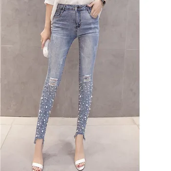 Hole Ripped Pearl Beaded Denim Pants Hole Skinny Jeans Streetwear High Waist Tassel Slim Pants Casual Pencil Trousers
Hole Ripped Pearl Beaded Denim Pants Hole Skinny Jeans Streetwear High Waist Tassel Slim Pants Casual Pencil Trousers