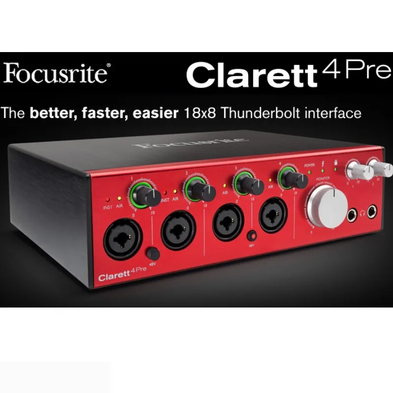 Focusrite Clarett 4Pre USB 2.0 interface recording sound card 18 Input/8 Output 24-bit/192kHz audio interface four mic preamps
Focusrite Clarett 4Pre USB 2.0 interface recording sound card 18 Input/8 Output 24-bit/192kHz audio interface four mic preamps