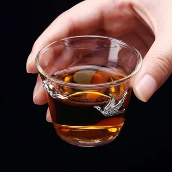 65ml Creative Teacup Thickened Heat-resistant Glass Silver Kung Fu Cup Master Small Tea Bowl Container Drinkware Teaware Decor 
65ml Creative Teacup Thickened Heat-resistant Glass Silver Kung Fu Cup Master Small Tea Bowl Container Drinkware Teaware Decor