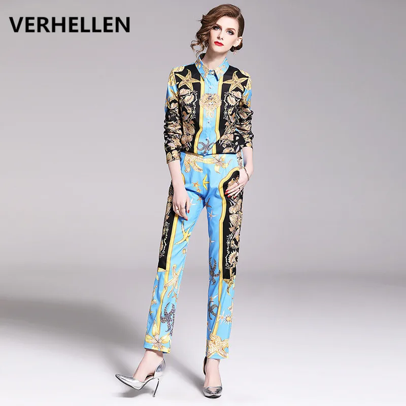 VERHELLEN High Quality 2019 Fashion Designer Runway Set Women Long Sleeve Print Blouse Tops+Pants Two Piece Suits Casual Female
VERHELLEN High Quality 2019 Fashion Designer Runway Set Women Long Sleeve Print Blouse Tops+Pants Two Piece Suits Casual Female