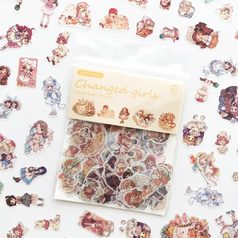 100pcs/pack lovely cartoon Anime Fashion girl Decoration Scrapbooking washi sticker Plant Pet Cat Diy Diary Album Stationery
100pcs/pack lovely cartoon Anime Fashion girl Decoration Scrapbooking washi sticker Plant Pet Cat Diy Diary Album Stationery