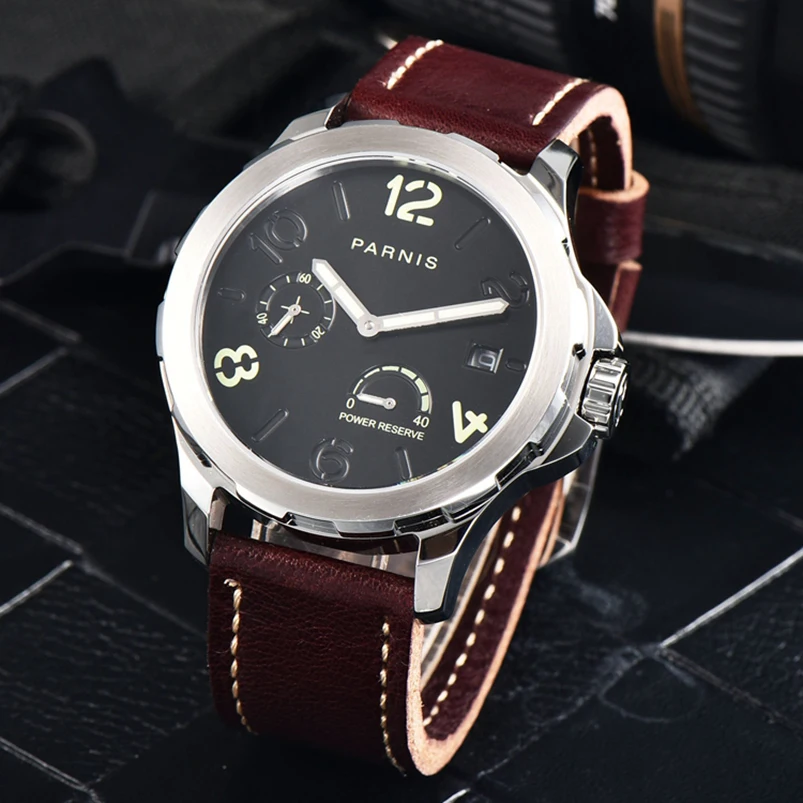 

Parnis Mens Automatic Wristwatch Sapphire Luminous Mechanical Watch Waterproof 5Bar Power Reserve 44mm montre homme automatique