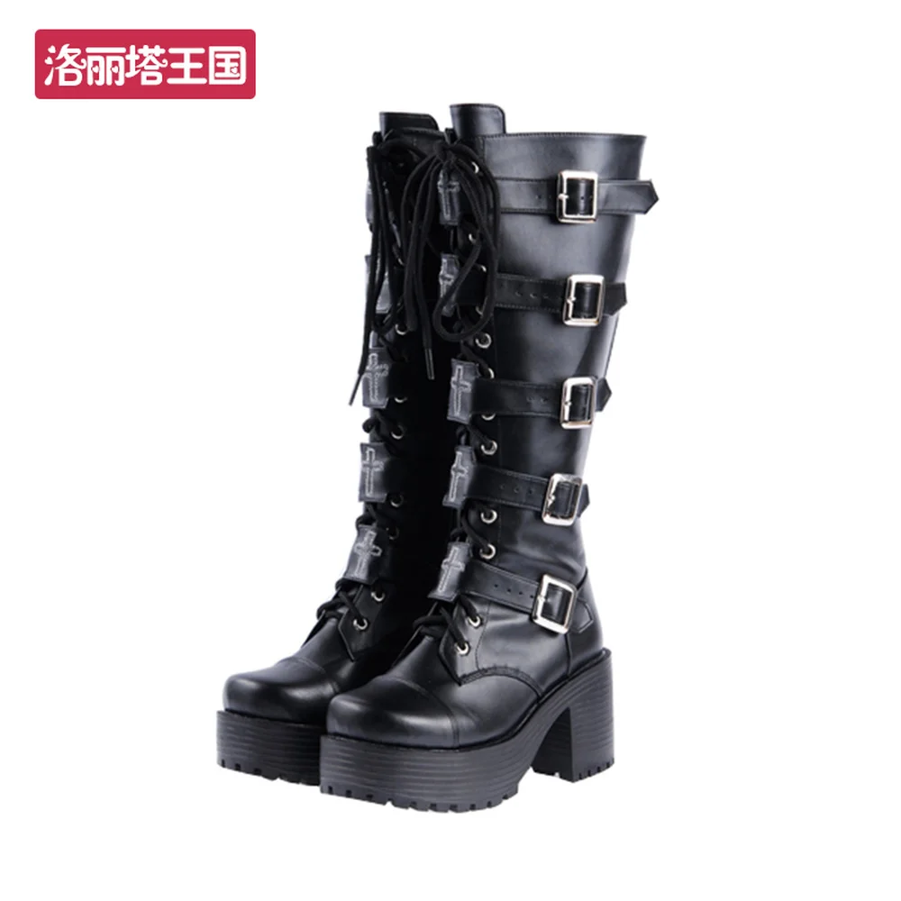 2018 Spring and Autumn New Fashion Round Head Buckle Metal Tie Knees Pure Color Punk Paint Leather Lolita Women's Boots
2018 Spring and Autumn New Fashion Round Head Buckle Metal Tie Knees Pure Color Punk Paint Leather Lolita Women's Boots