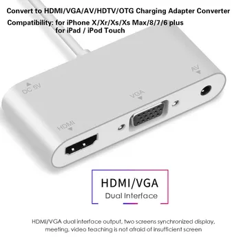 

HDTV OTG Cable To HDMI VGA AV Audio Video 3.5mm Adapter Extends HUB for IPhone X/ Xr/Xs /Xs Max/8/7/6/iPad/iPod