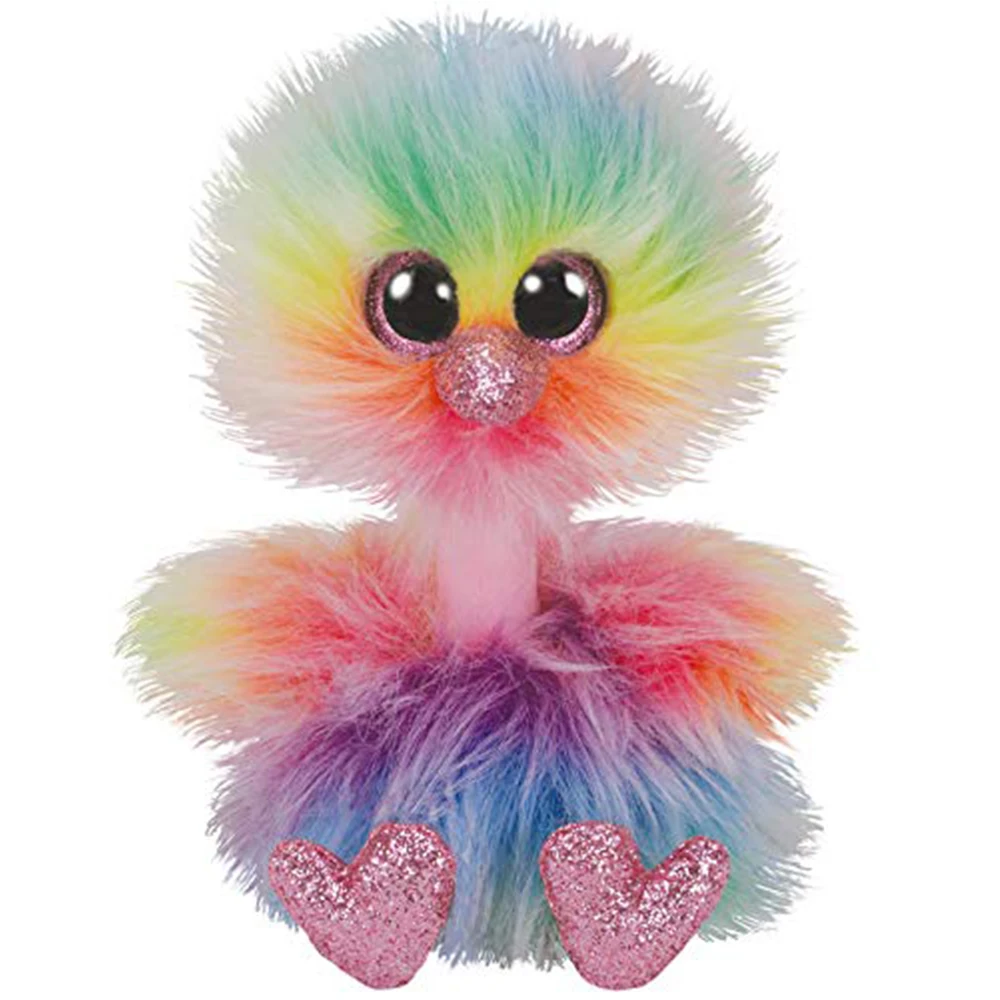 

Pyoopeo Ty Beanie Boos 6" 15cm Asha Pastel Ostrich Plush Regular Soft Big-eyed Stuffed Animal Collection Doll Toy with Heart Tag