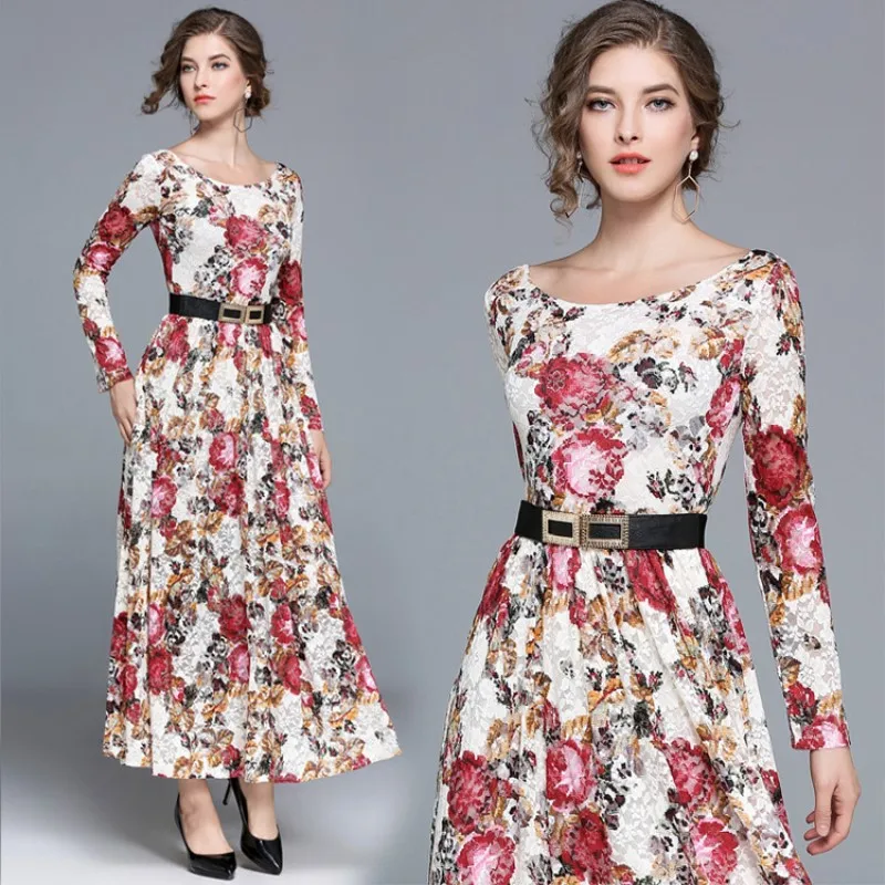 Autumn Winter New Fashion Party Dress Women's Long-sleeve Lace Printed Flower Dress Slash Neck Temperament Dress
Autumn Winter New Fashion Party Dress Women's Long-sleeve Lace Printed Flower Dress Slash Neck Temperament Dress