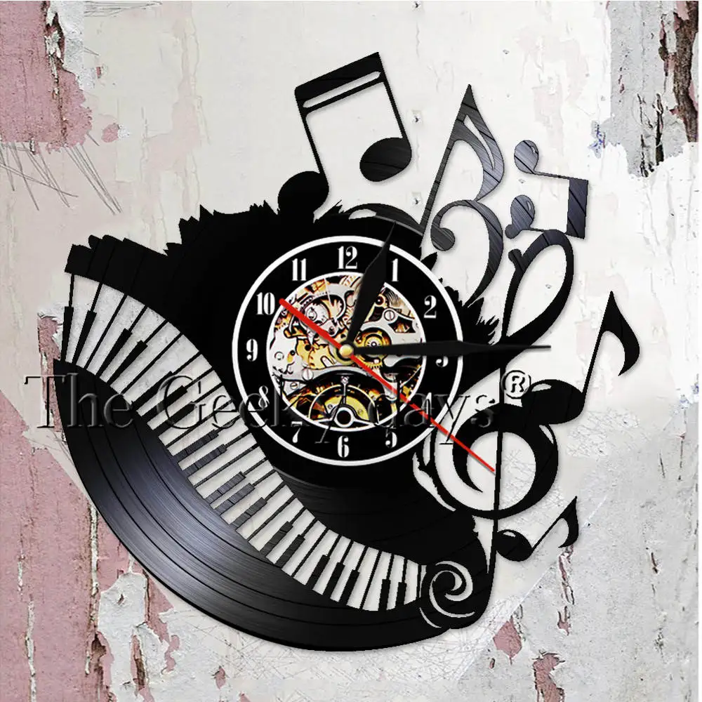 

Piano Room Music Notes Vinyl Record Clock Musician Pianist Teacher Custom Sign Wall Art Vinyl Clock I love music Clock Watch