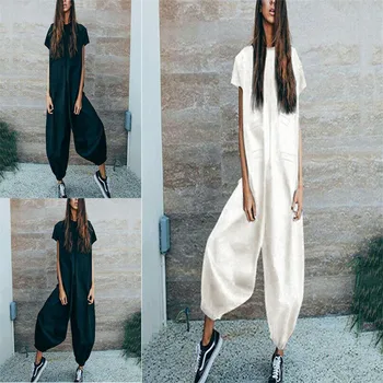 2019 Fashion New Ladies Harem Short Sleeved Puff Romper Loose Jumpsuits Crew Neck Casual Solid Color Playsuit Baggy S-2XL Size
2019 Fashion New Ladies Harem Short Sleeved Puff Romper Loose Jumpsuits Crew Neck Casual Solid Color Playsuit Baggy S-2XL Size