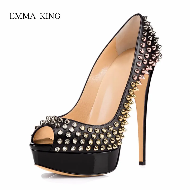 Sexy Rivets Studded Platform Shoes Ladies Black Pumps Peep Toe Zapatos De Mujer Ultra High Heels Fashion Women Party Shoes
Sexy Rivets Studded Platform Shoes Ladies Black Pumps Peep Toe Zapatos De Mujer Ultra High Heels Fashion Women Party Shoes