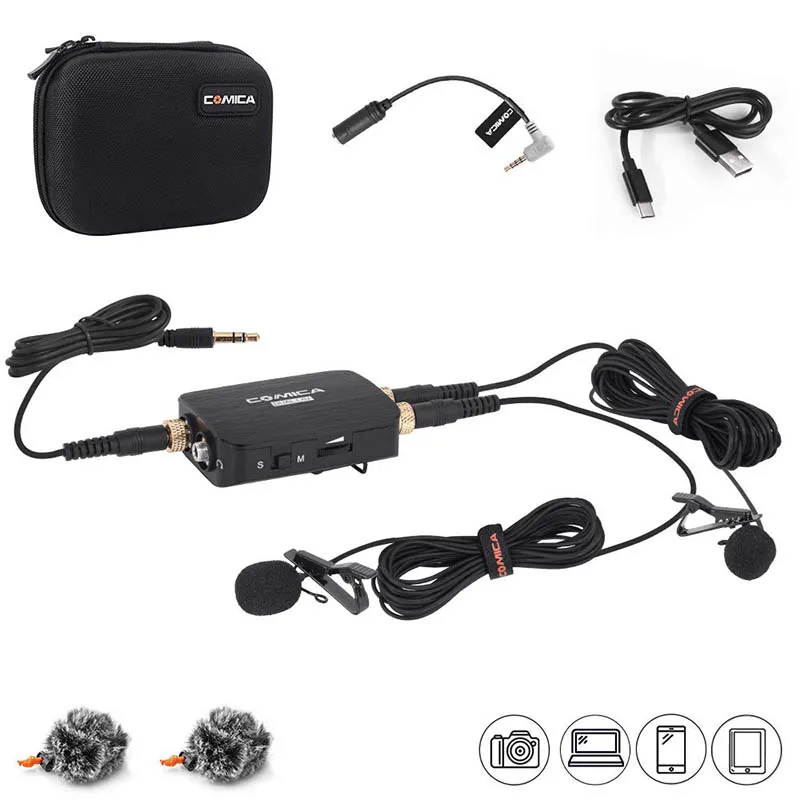 Comica CVM-D03 Dual Lavalier Lapel Microphone with Mono/Stereo Clip-on Interview Microphone for Cameras Camcorders Smartphones
Comica CVM-D03 Dual Lavalier Lapel Microphone with Mono/Stereo Clip-on Interview Microphone for Cameras Camcorders Smartphones