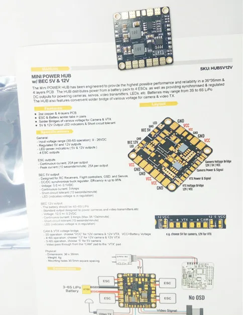 10 шт./лот Matek Mini Power Hub распределительная плата PDB с BEC 5V & 12V для FPV QAV250 ZMR250