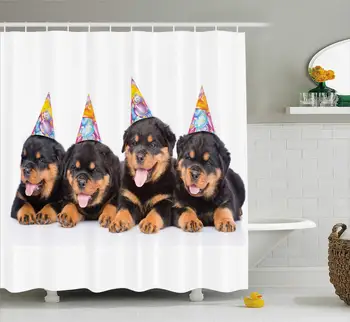 Pet Birthday Shower Curtain Rottweiler Puppies with Party Cone Hats Cute Puppies Dogs Artwork Print Cloth Bathroom Decor
Pet Birthday Shower Curtain Rottweiler Puppies with Party Cone Hats Cute Puppies Dogs Artwork Print Cloth Bathroom Decor
