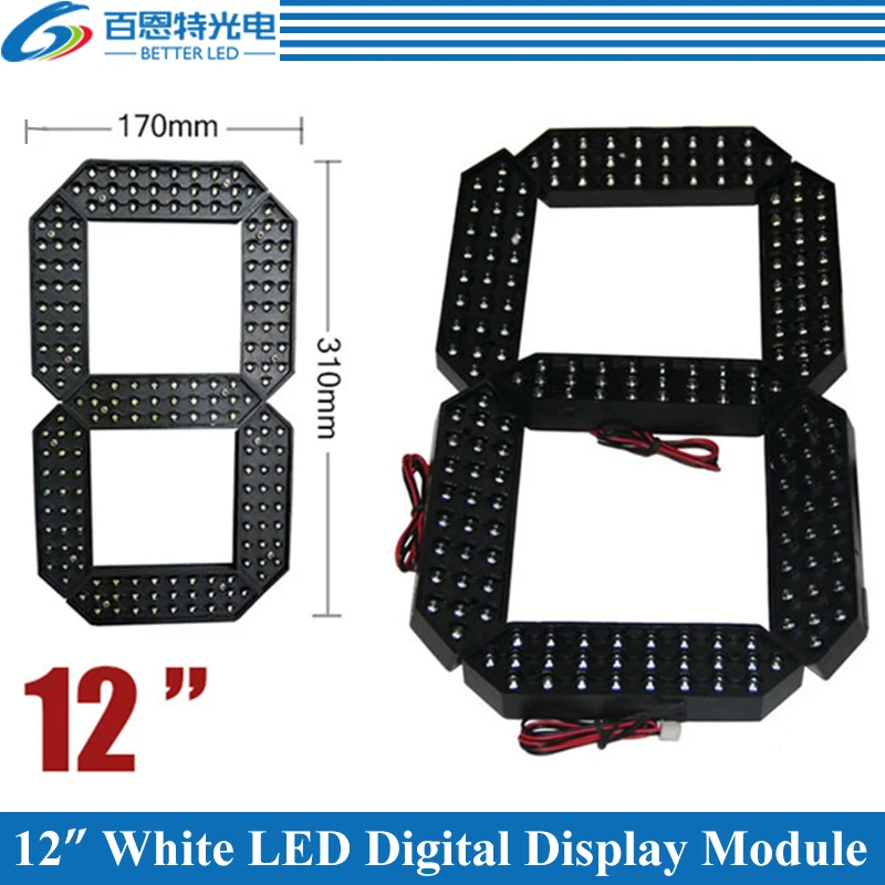 4pcs/lot 12" White Color Outdoor 7 Seven Segment LED Digital Number Module for Gas Price LED Display module
4pcs/lot 12" White Color Outdoor 7 Seven Segment LED Digital Number Module for Gas Price LED Display module