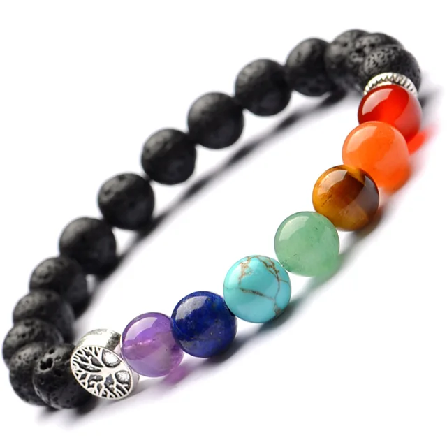 Arbre De Vie 8mm 7 Chakras Noir Pierre De Lave Perles Diy Huile Essentielle Arbre de la vie 8mm 7 chakras noir pierre de lave perles diy huile essentielle parfum diffuseur bracelet