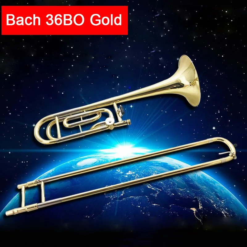 

USA tenor trombone Bach 36BO Bb Lacquer gold Trombone beginner grading professional performance musical instrument hard box