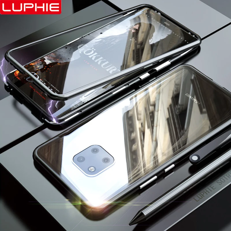 Magnetic Adsorption Case for Huawei P30 P20 Mate 20 Pro Transparent Glass Back Cover Metal Frame Bupmer Protective Coque |