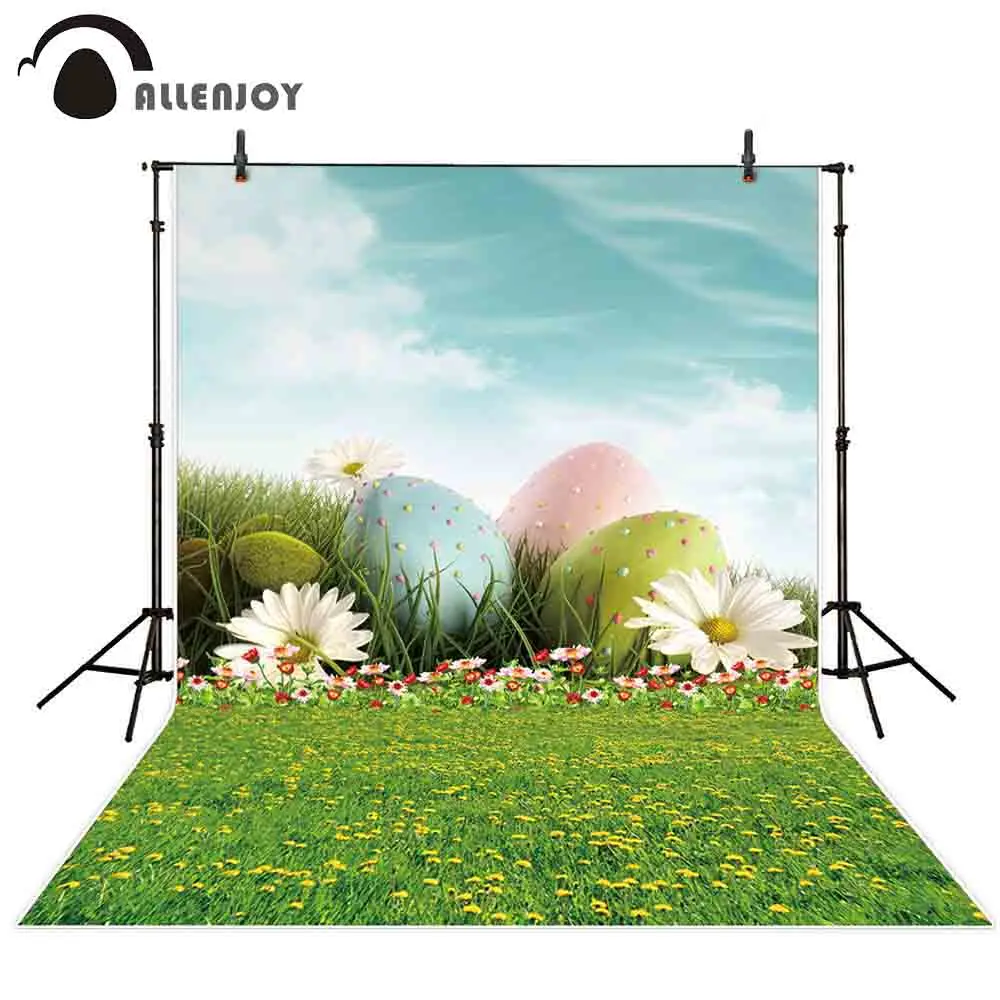 

Allenjoy Easter photography background spring flower egg sky green grass backdrop photo studio photophone photocall shoot props