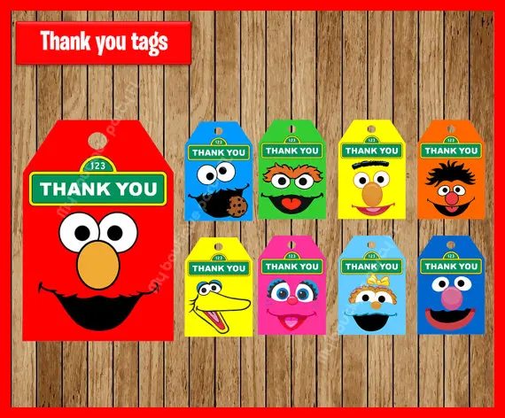 

Sesame Street thank you tags Gift Favors, Elmo tags gift label Birthday party decorations kids, Party supplies Baby Shower