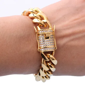 15mm 7 "-11" Men's Bracelet White Crystal Buckle Gold Color Stainless Steel Miamia Florida Chain Bracelet Jewelry Fashion
15mm 7 "-11" Men's Bracelet White Crystal Buckle Gold Color Stainless Steel Miamia Florida Chain Bracelet Jewelry Fashion