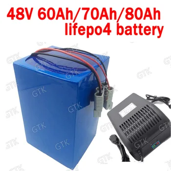 

GTK Lithium 48V 80AH lifepo4 48V 60Ahbattery 48V 70Ah Rechargeable for 3500w scooter bike Solar motorcycle vehicle + 10A Charger