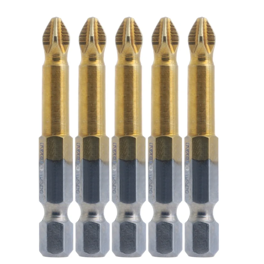 OOTDTY 5Pcs Titanium Coated 1/4" Hex Shank PH2 50mm Anti Slip Electric Screwdriver Bits
OOTDTY 5Pcs Titanium Coated 1/4" Hex Shank PH2 50mm Anti Slip Electric Screwdriver Bits
