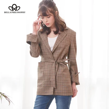 Bella Philosophy Au Women Vintage Jacket Long Split Sleeve Bow Sashes Female Plaid Jacket Loose Office Lady Feminino 
Bella Philosophy Au Women Vintage Jacket Long Split Sleeve Bow Sashes Female Plaid Jacket Loose Office Lady Feminino