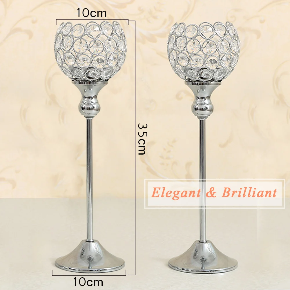 Tall Crystal Candle Holder Metal Silver Candlestick Home Decor Table Centerpieces Candelabra