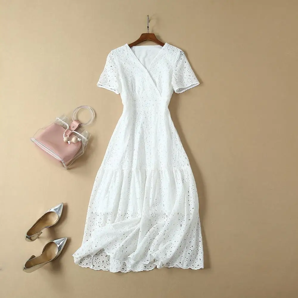 Women summer 2019 white dress short sleeve a line kimono V neck cotton hollow out elegant midi dresses
Women summer 2019 white dress short sleeve a line kimono V neck cotton hollow out elegant midi dresses