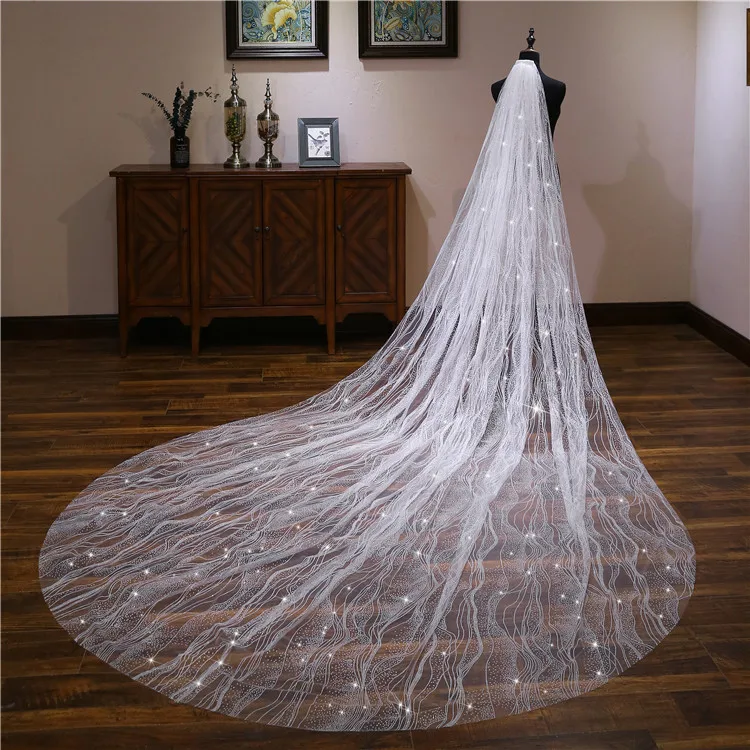 New Galaxy Shining Silver Sequins Spraying 4 Meters Long 3 Meters Wide Wedding Veil 4*3 Meters Bridal Chapel Veil With Comb
New Galaxy Shining Silver Sequins Spraying 4 Meters Long 3 Meters Wide Wedding Veil 4*3 Meters Bridal Chapel Veil With Comb