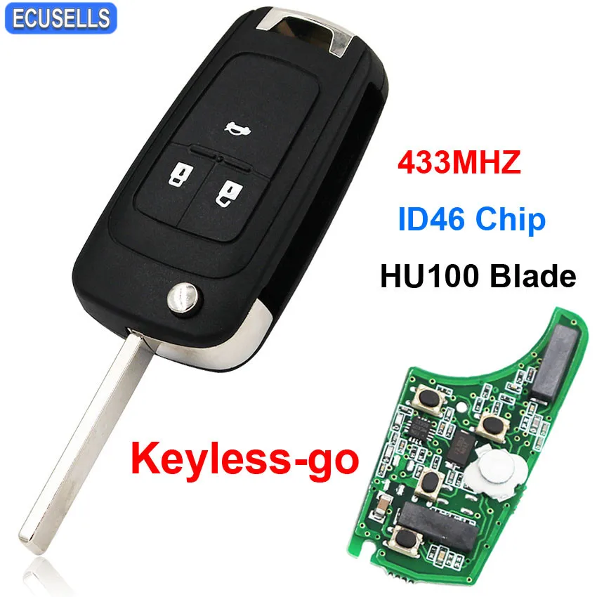 3 Button Keyless-go Folding Remote Key Flip Smart Car Key for Chevrolet 433MHz ID46 46 Chip HU100 Uncut Blade ( After Market )
3 Button Keyless-go Folding Remote Key Flip Smart Car Key for Chevrolet 433MHz ID46 46 Chip HU100 Uncut Blade ( After Market )