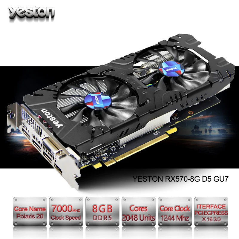 Yeston Radeon RX 570 GPU 8GB GDDR5 256 bit Gaming Desktop computer PC Video Graphics Cards support DVI /HDMI PCI-E X16 3.0
Yeston Radeon RX 570 GPU 8GB GDDR5 256 bit Gaming Desktop computer PC Video Graphics Cards support DVI /HDMI PCI-E X16 3.0
