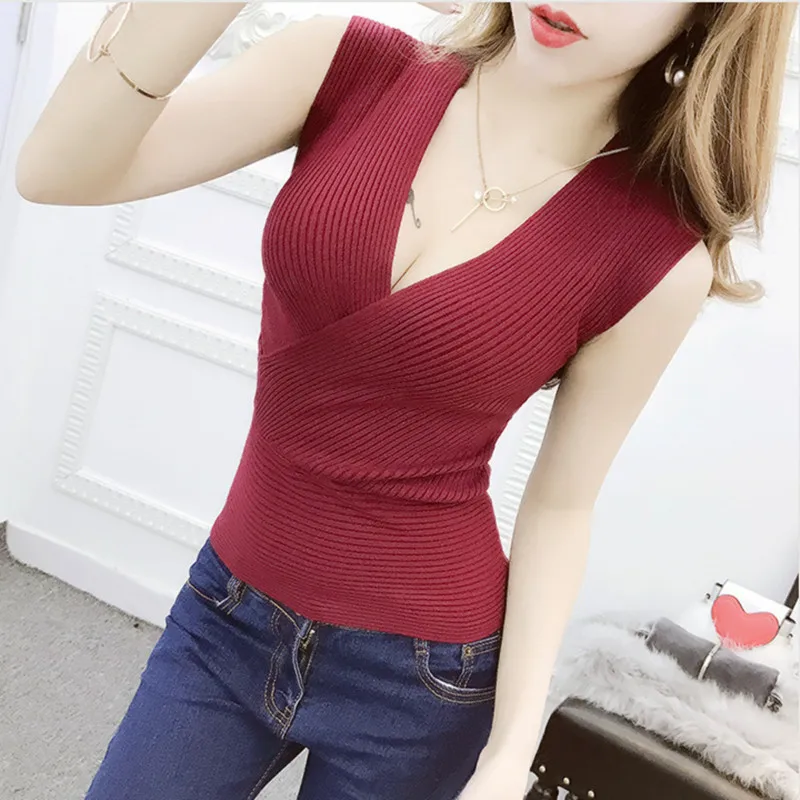Sexy V-Neck Women Tops Summer Korean Knitted Cotton Women vetement femme Fashion Vest Casual Sleeveless Tank Top Clothes
Sexy V-Neck Women Tops Summer Korean Knitted Cotton Women vetement femme Fashion Vest Casual Sleeveless Tank Top Clothes