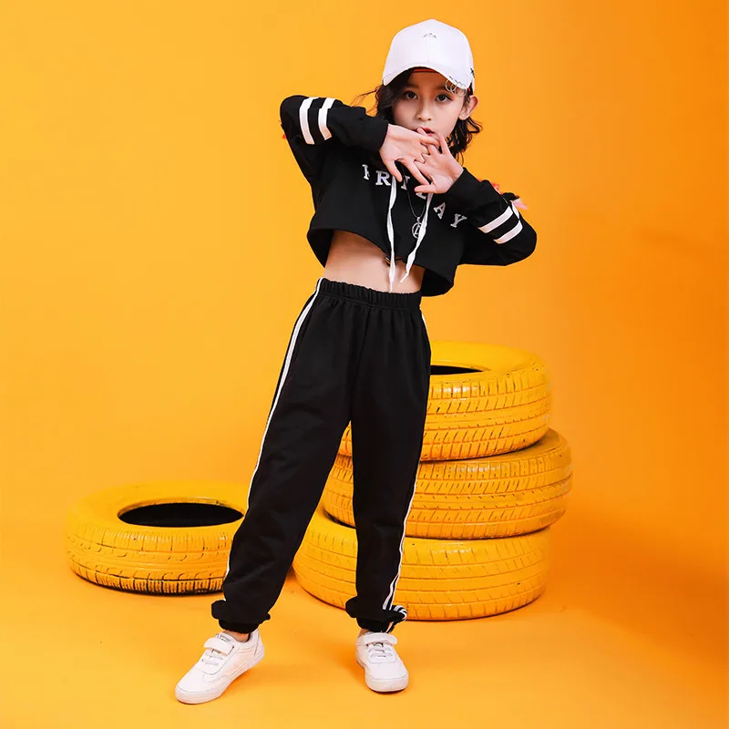 Children hip hop Crop top jogger pants Street jazz dance performance costume modern dance performance Suit Girls hip hop dance (12)