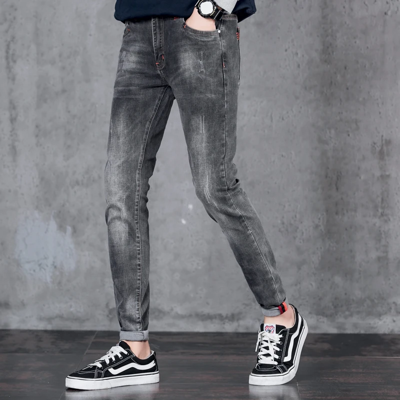28-36 серый Для мужчин джинсы 2018 осень s одежда Slim Fit повседневные брюки для