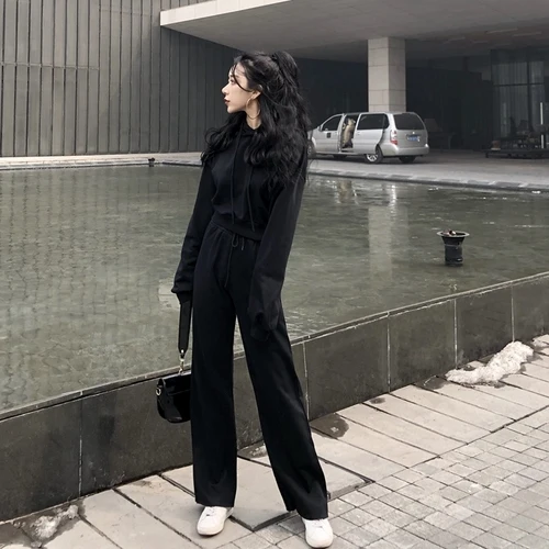 Spring Womens Tracksuit Pullover Hooded Tops Elastic And High Waist Broad Legged Full Length Pants Brief Women Sets Clothes
Spring Womens Tracksuit Pullover Hooded Tops Elastic And High Waist Broad Legged Full Length Pants Brief Women Sets Clothes