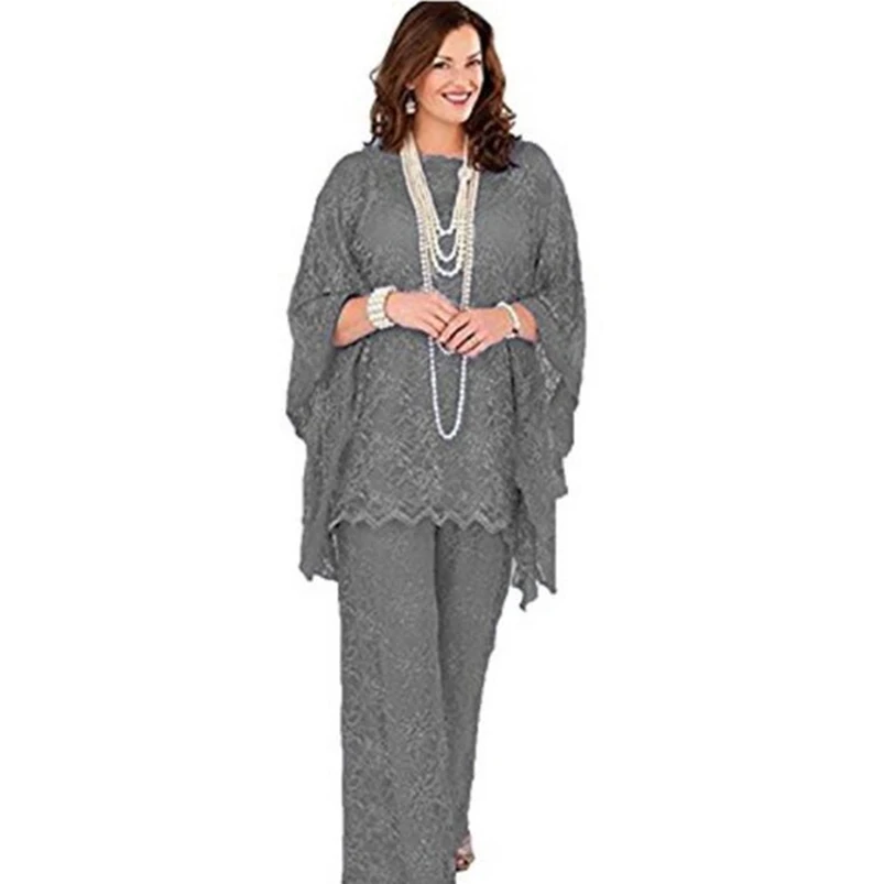 Lace Mother Of The Bride Pant Suits 2018 Long Sleeves Three Pieces