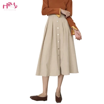 Womens Autumn Long Skirts Vintage Knee Length Korean Elegant Button High Waist A-line Skirt Female Preppy Style Pleated Skirts
Womens Autumn Long Skirts Vintage Knee Length Korean Elegant Button High Waist A-line Skirt Female Preppy Style Pleated Skirts