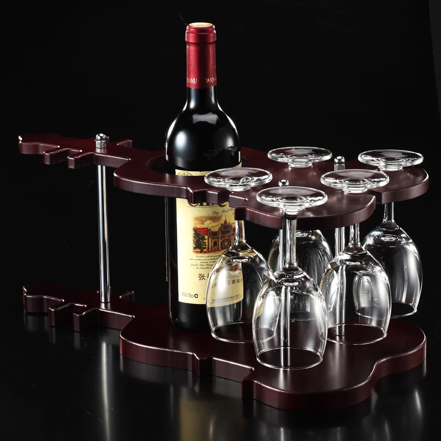 Image Wooden wine frame Creative wine rack, fashion furniture, small bar wine holder Mahogany color
