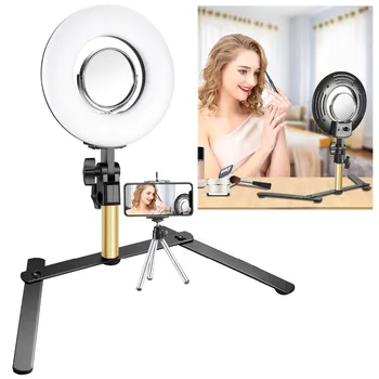 Neewer Tabletop Makeup Ring Light Kit: 8-inch Dimmable Mini LED Ring Light with 3.5-inch Mirror/Desktop Support Stand/Phone Clip
Neewer Tabletop Makeup Ring Light Kit: 8-inch Dimmable Mini LED Ring Light with 3.5-inch Mirror/Desktop Support Stand/Phone Clip