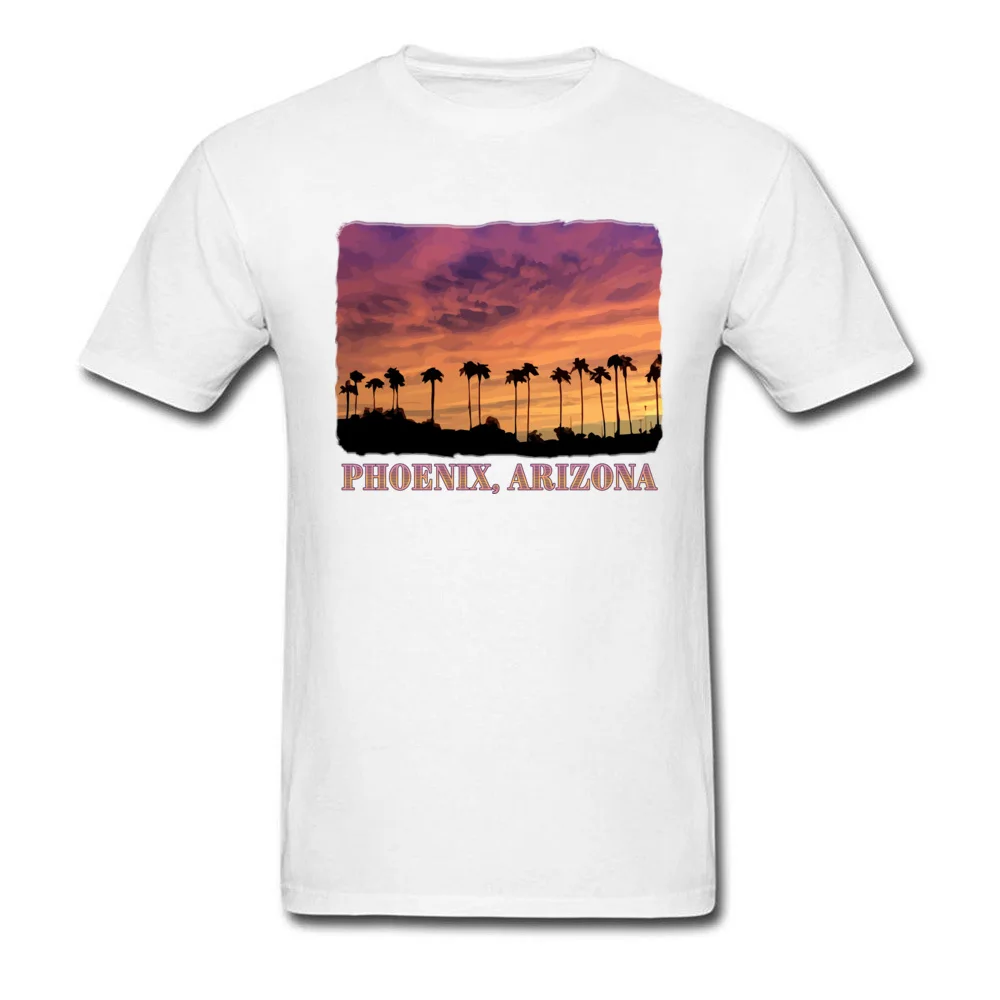 Newest Adult T-shirts Crew Neck Short Sleeve Cotton Casual T Shirt Hip hop Clothing Shirt Free Shipping Phoenix Arizona Beautiful Sunset Palm Trees white
