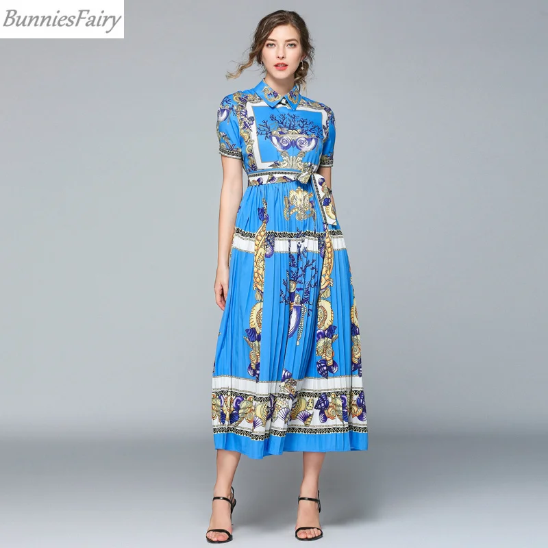 BunnieFairy 2019 Summer Women Elegant Bohemian Vintage Geometric Floral Print High Waist Blue Pleated Midi Dress Short Sleeve
BunnieFairy 2019 Summer Women Elegant Bohemian Vintage Geometric Floral Print High Waist Blue Pleated Midi Dress Short Sleeve