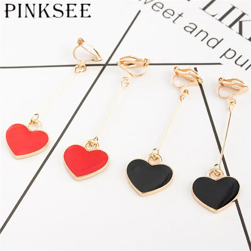 PINKSEE Newest Charm Simple Peach Heart Black Red Enamel Clip On Earrings Without Piercing for Women Cute Ear Clip
PINKSEE Newest Charm Simple Peach Heart Black Red Enamel Clip On Earrings Without Piercing for Women Cute Ear Clip