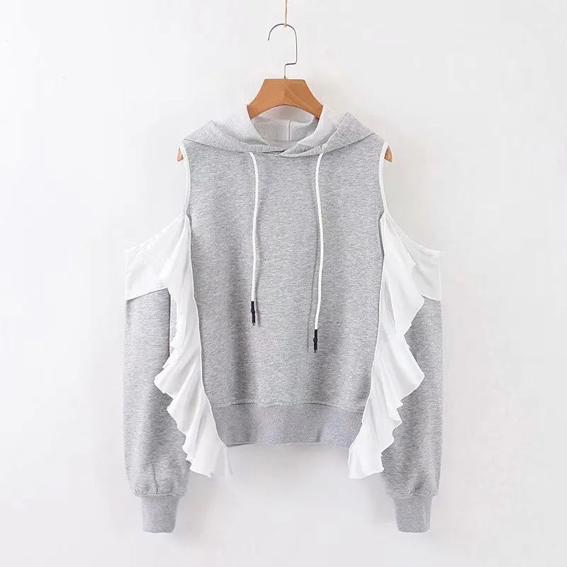 2019 new women's hoodie loose color matching ruffled fashion casual off-the-shoulder hoodie
2019 new women's hoodie loose color matching ruffled fashion casual off-the-shoulder hoodie
